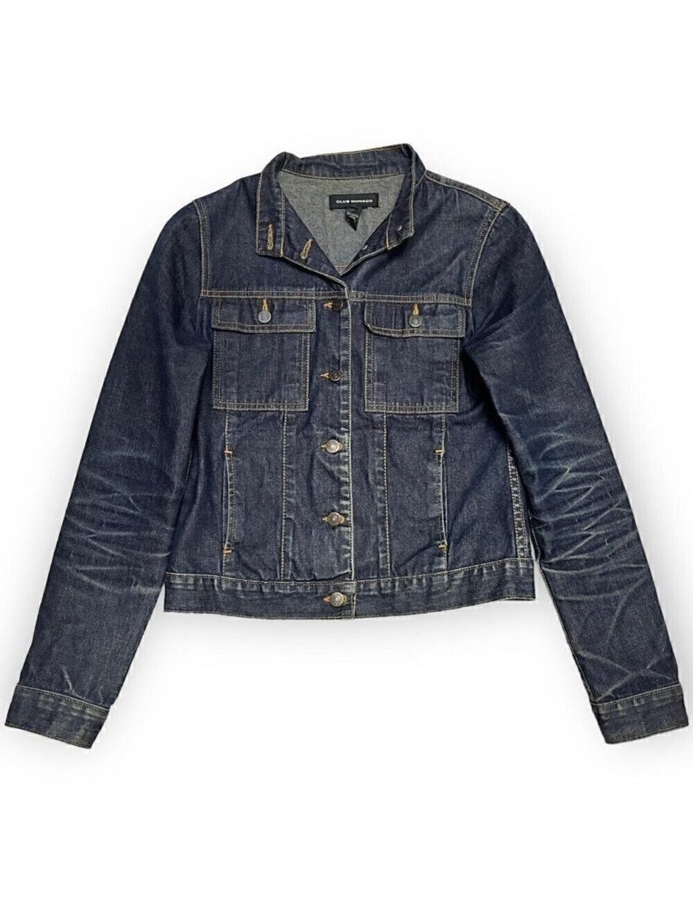 Club Monaco Luxury Designer Collarless Cropped Denim Jean Jacket - Womens S